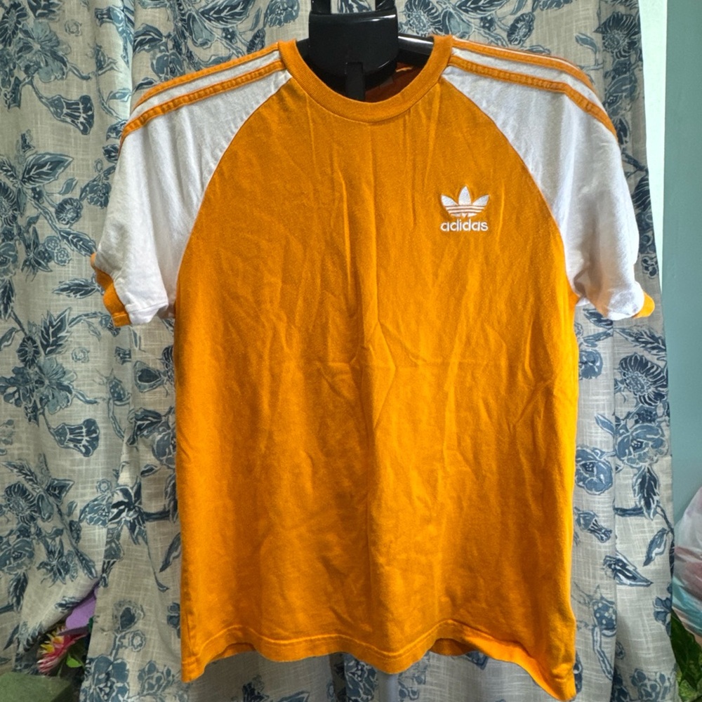 Adidas Originals Ringer T-Shirt Mens M Orange Trefoil 3-Stripe